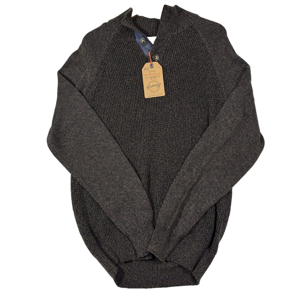 Weatherproof Vintage Sweater Brown Mock Neck Button Pullover Cabin Classic M